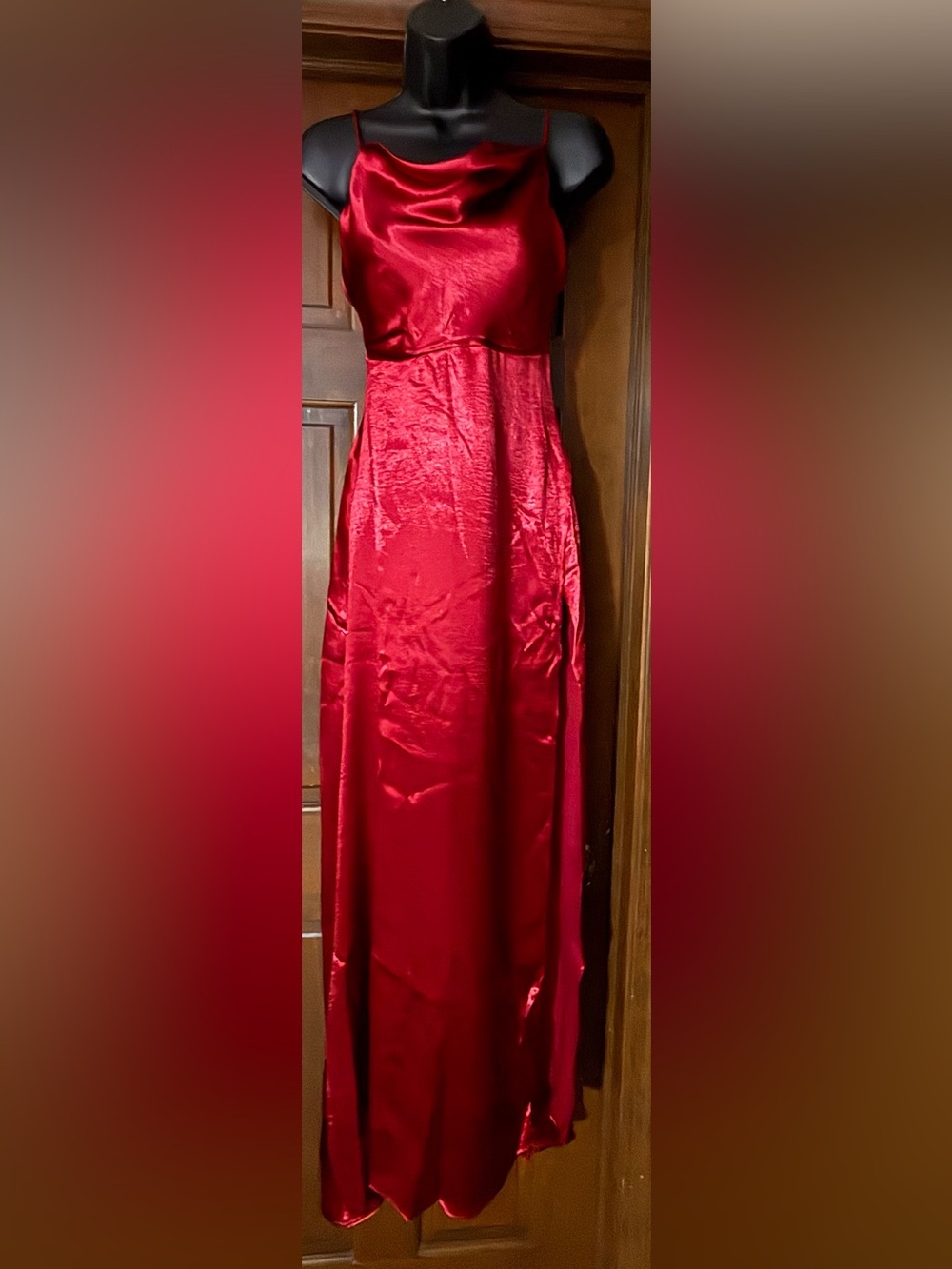 Fashion Nova Red Satin Maxi Slip Dress